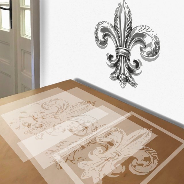 Fleur De Lis stencil in 4 layers, simulated painting