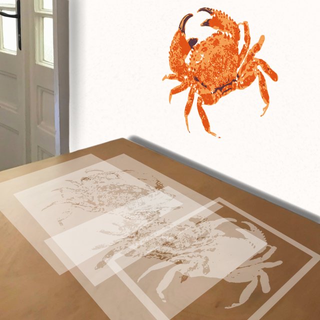 Dungeness Crab stencil in 4 layers, simulated painting