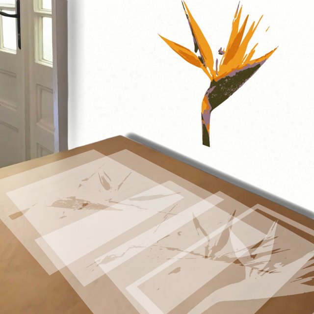 Bird of Paradise stencil in 5 layers, simulated painting