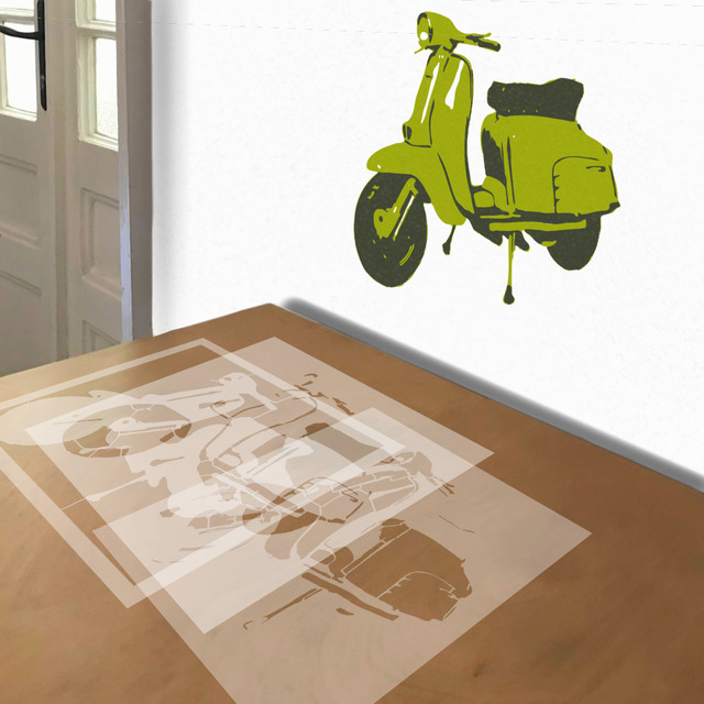 Lambretta stencil in 3 layers, simulated painting