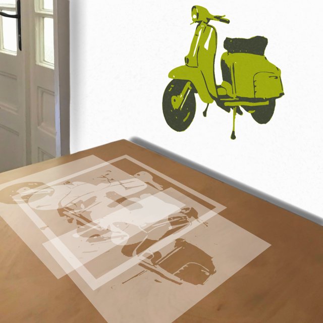 Lambretta stencil in 3 layers, simulated painting