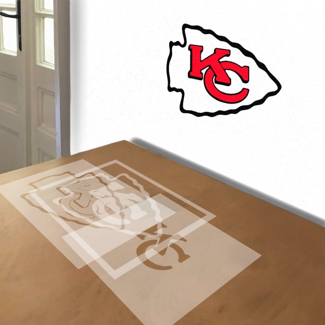 Chiefs stencil in 3 layers, simulated painting