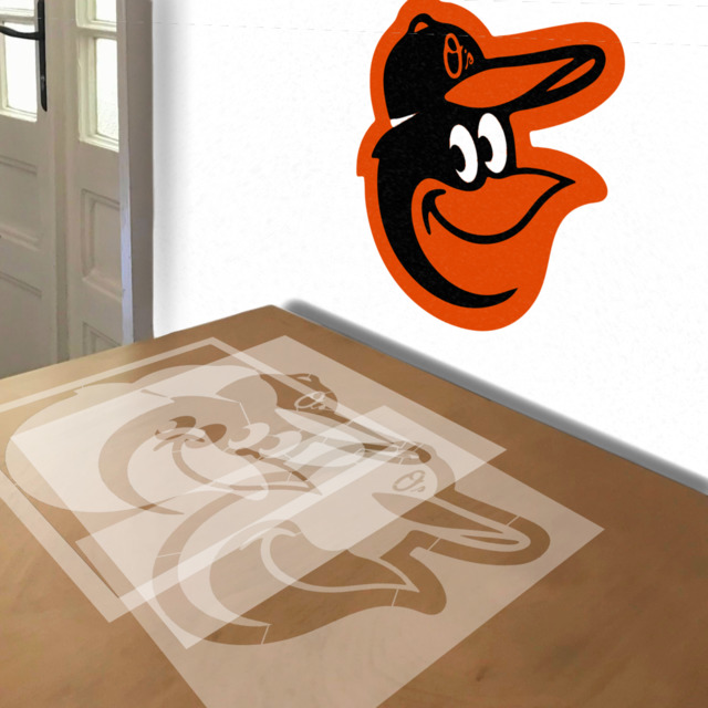 Baltimore Orioles stencil in 3 layers, simulated painting