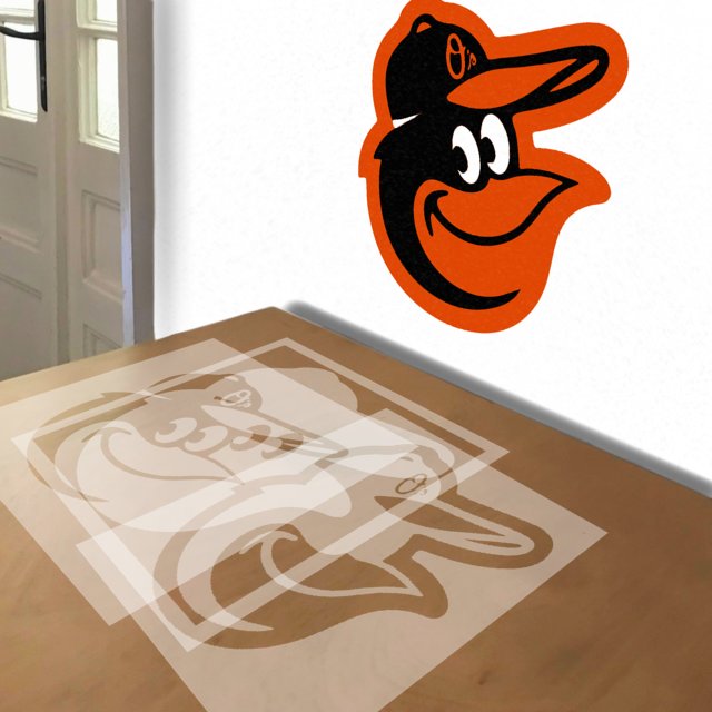 Baltimore Orioles stencil in 3 layers, simulated painting