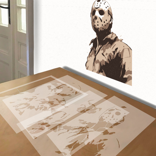 Jason Voorhees stencil in 4 layers, simulated painting