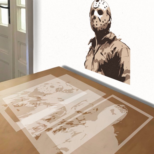 Jason Voorhees stencil in 4 layers, simulated painting