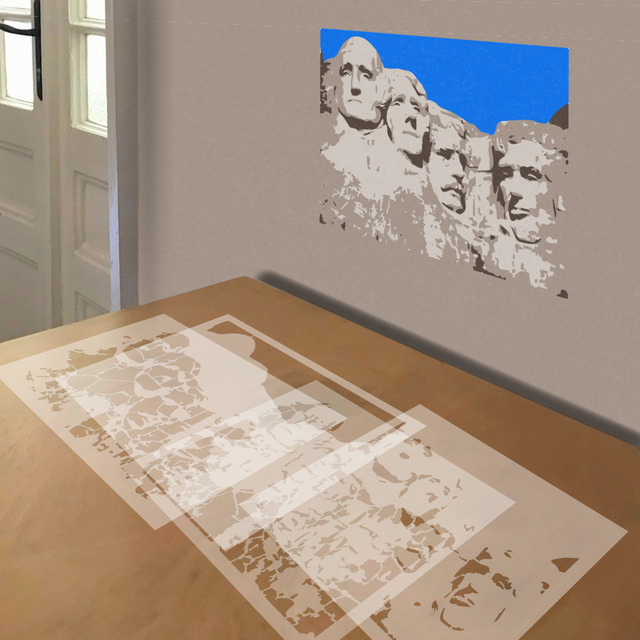 Mount Rushmore stencil in 4 layers, simulated painting