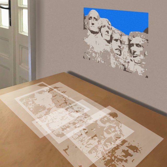 Mount Rushmore stencil in 4 layers, simulated painting