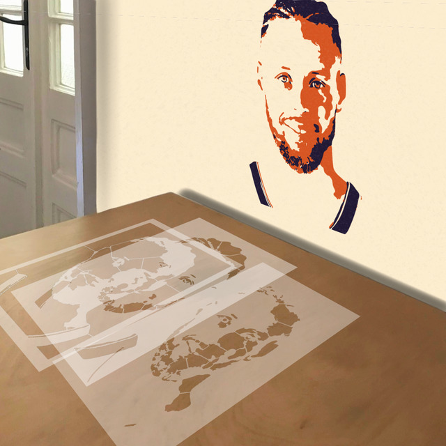 Stephen Curry stencil in 3 layers, simulated painting