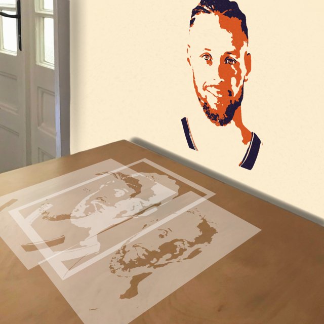 Stephen Curry stencil in 3 layers, simulated painting