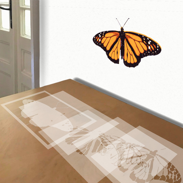 Monarch Butterfly stencil in 5 layers, simulated painting