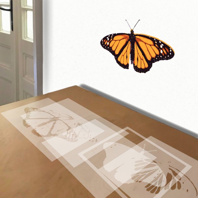 Monarch Butterfly stencil in 5 layers, simulated painting