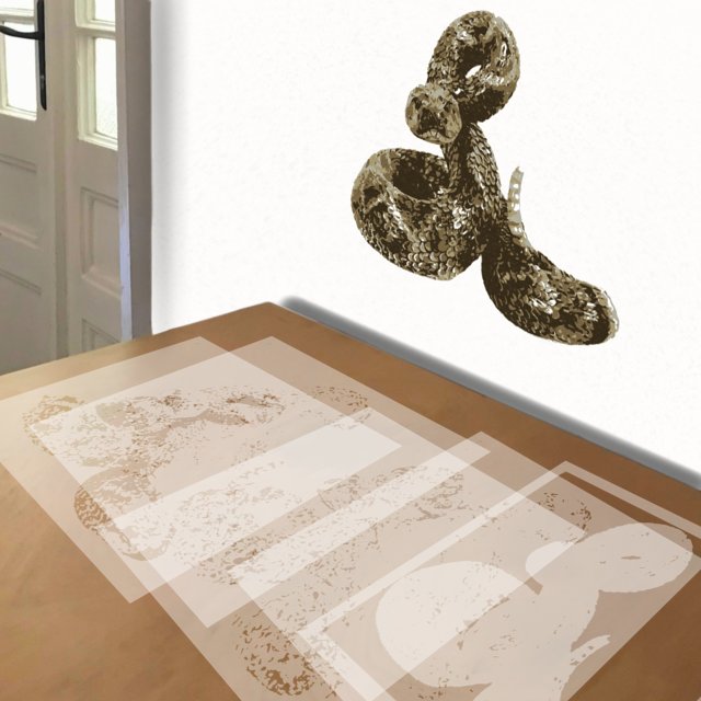 Rattlesnake stencil in 5 layers, simulated painting