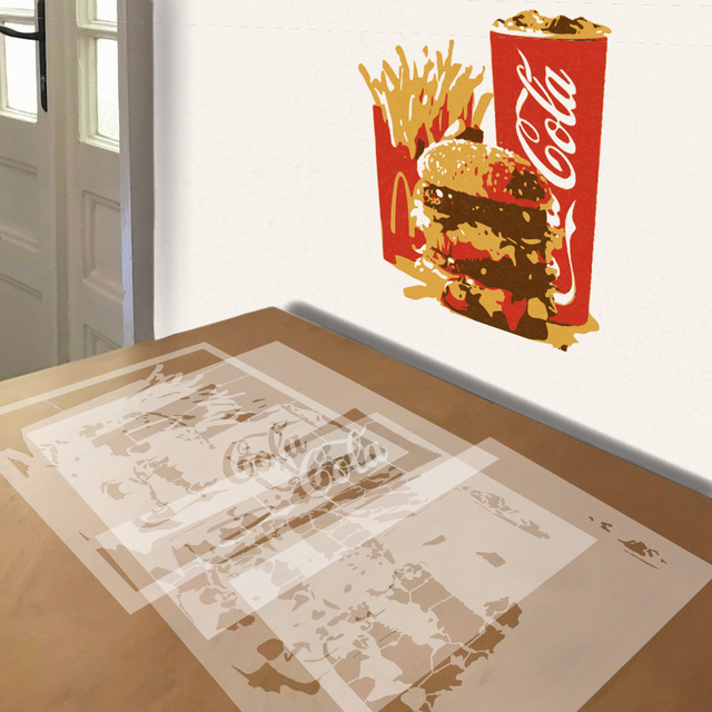 Value Meal stencil in 4 layers, simulated painting
