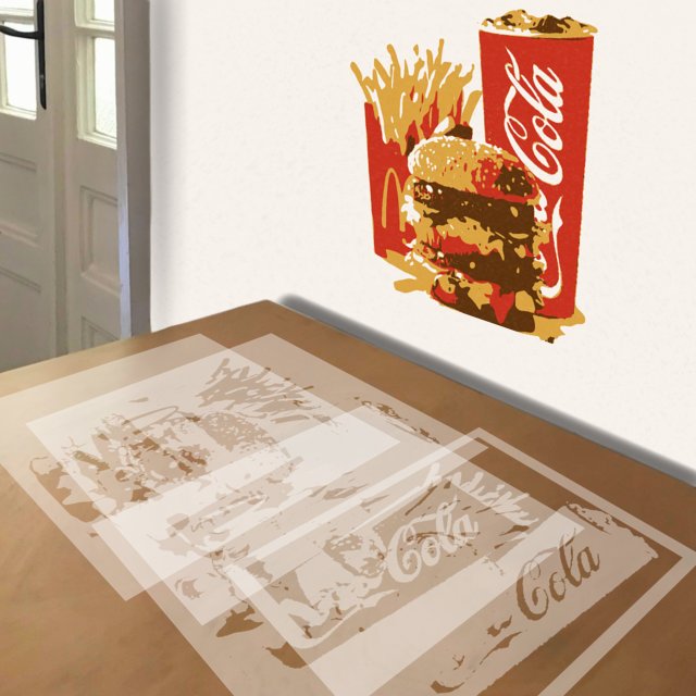 Value Meal stencil in 4 layers, simulated painting