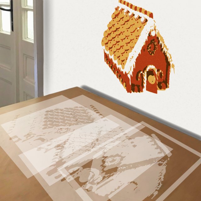 Gingerbread House stencil in 4 layers, simulated painting