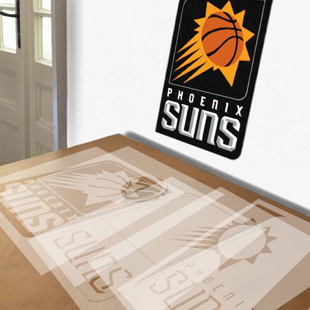 Phoenix Suns stencil in 5 layers, simulated painting