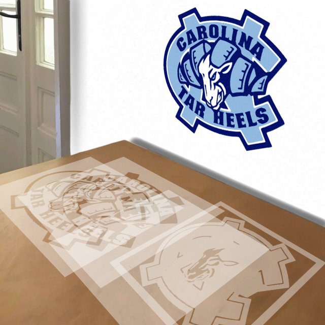 Carolina Tar Heels stencil in 4 layers, simulated painting