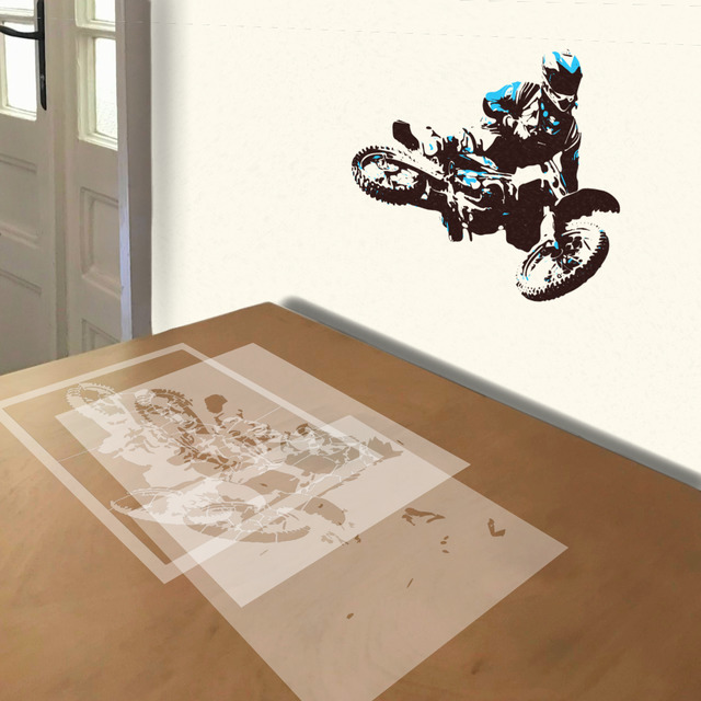 Simulated painting of stencil of Motocross Rider