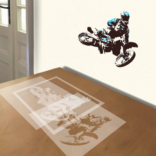 Motocross Rider stencil in 3 layers, simulated painting