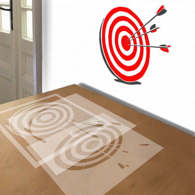 Bullseye stencil in 3 layers, simulated painting