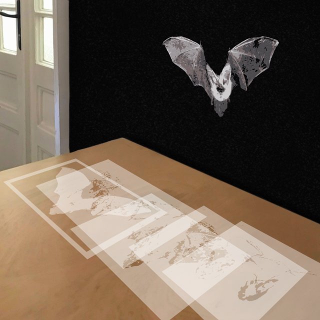 Bat stencil in 5 layers, simulated painting