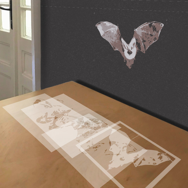 Bat stencil in 4 layers, simulated painting
