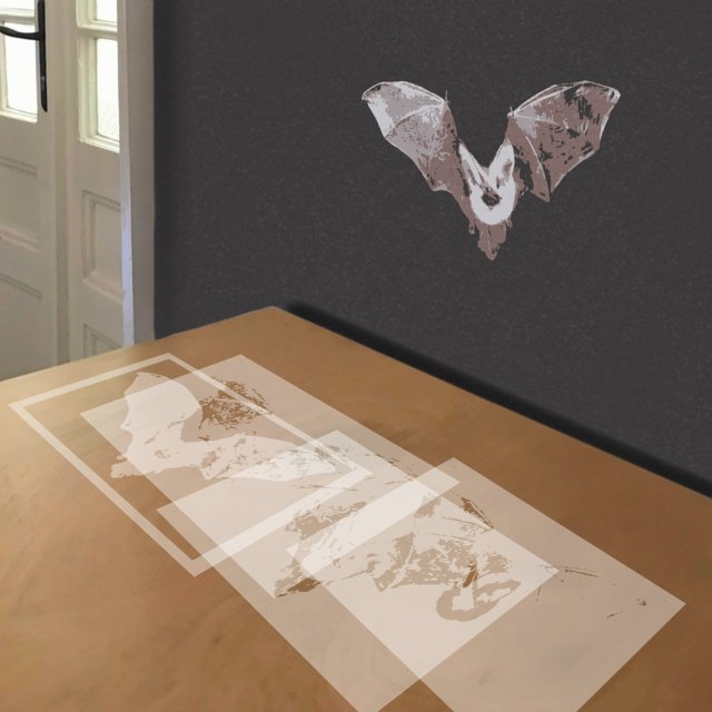 Bat stencil in 4 layers, simulated painting