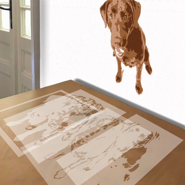 Chocolate Lab stencil in 4 layers, simulated painting
