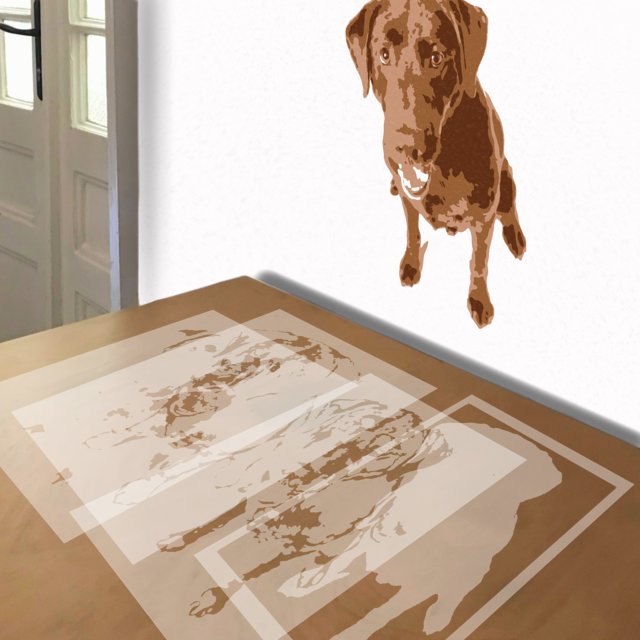 Chocolate Lab stencil in 4 layers, simulated painting