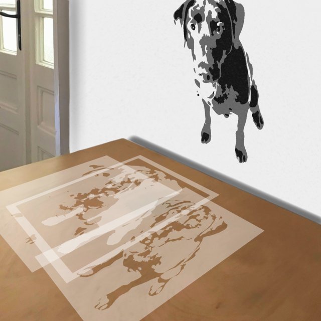 Chocolate Lab stencil in 3 layers, simulated painting