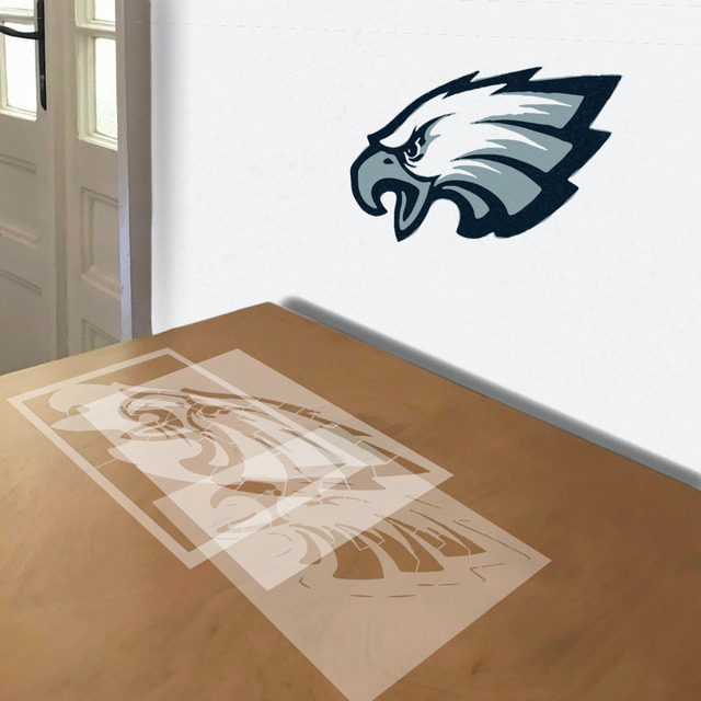 Philadelphia Eagles stencil in 3 layers, simulated painting