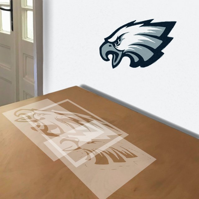 Philadelphia Eagles stencil in 3 layers, simulated painting