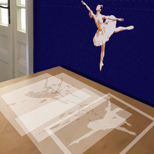 Ballerina Arabesque stencil in 4 layers, simulated painting