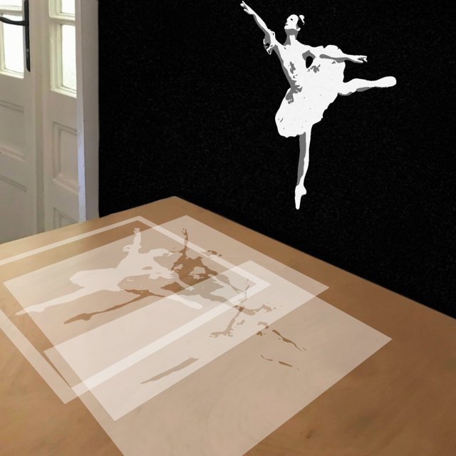 Ballerina Arabesque stencil in 3 layers, simulated painting