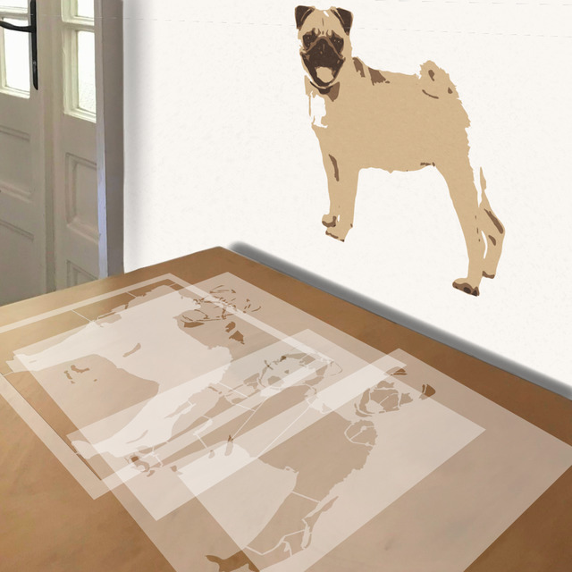 Pug stencil in 4 layers, simulated painting