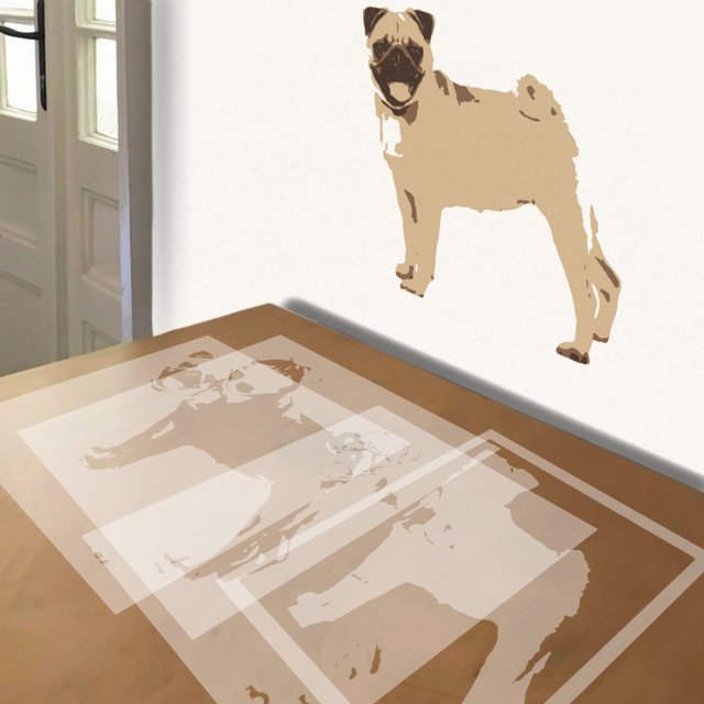 Pug stencil in 4 layers, simulated painting